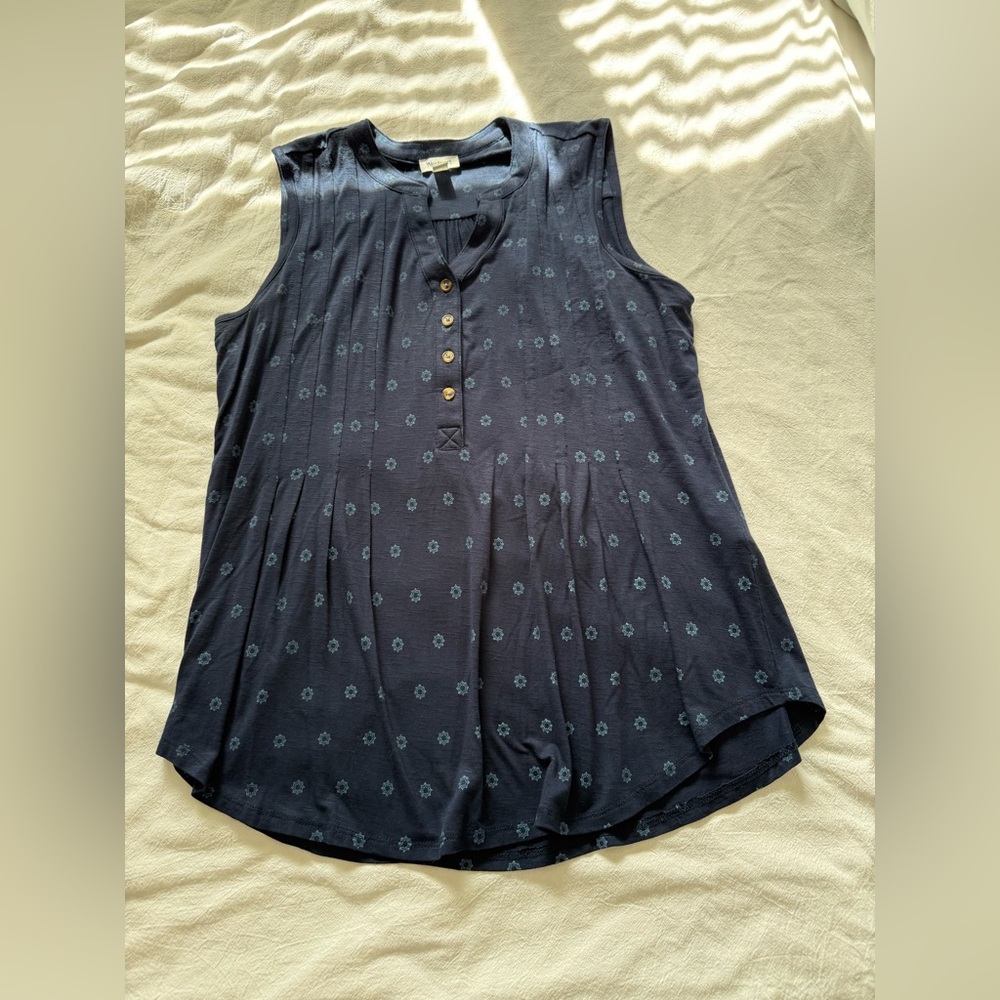 Westport Navy Sleeveless Henley Tank with Subtle Floral Motif